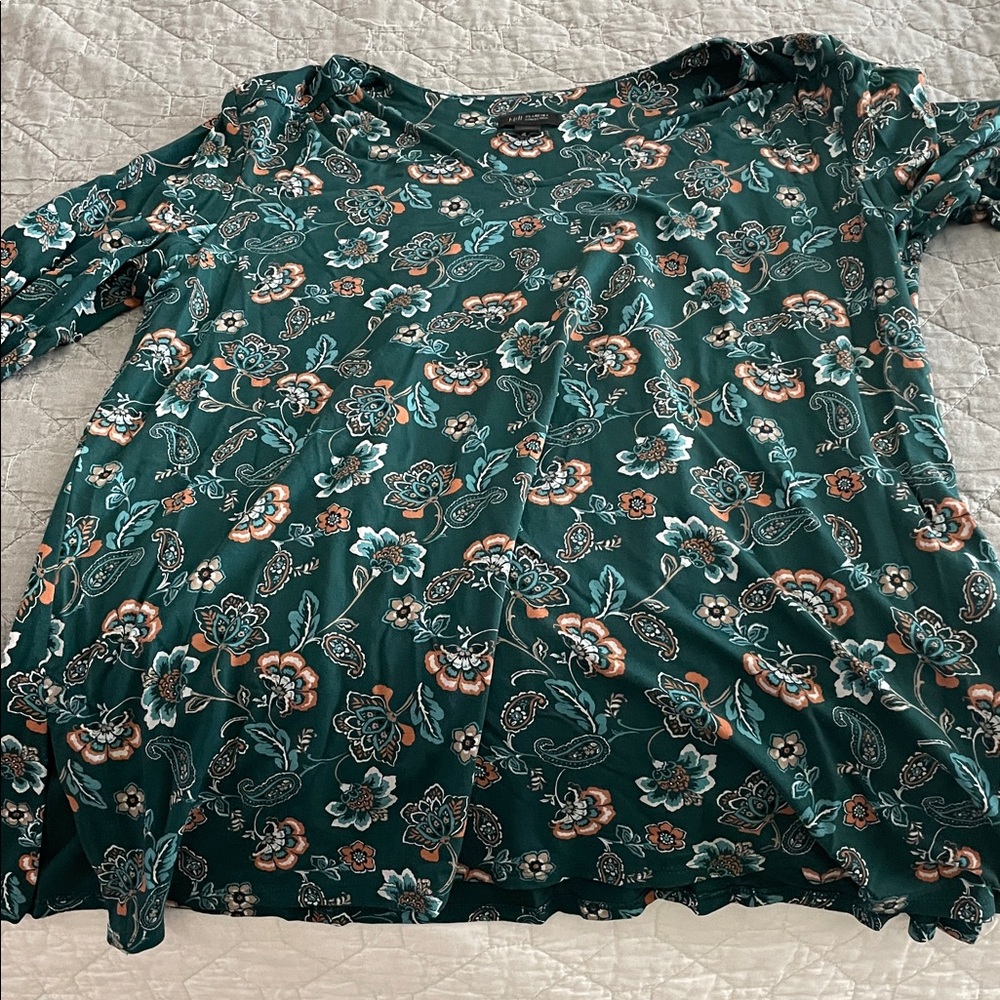 J. Jill Teal Floral Blouse